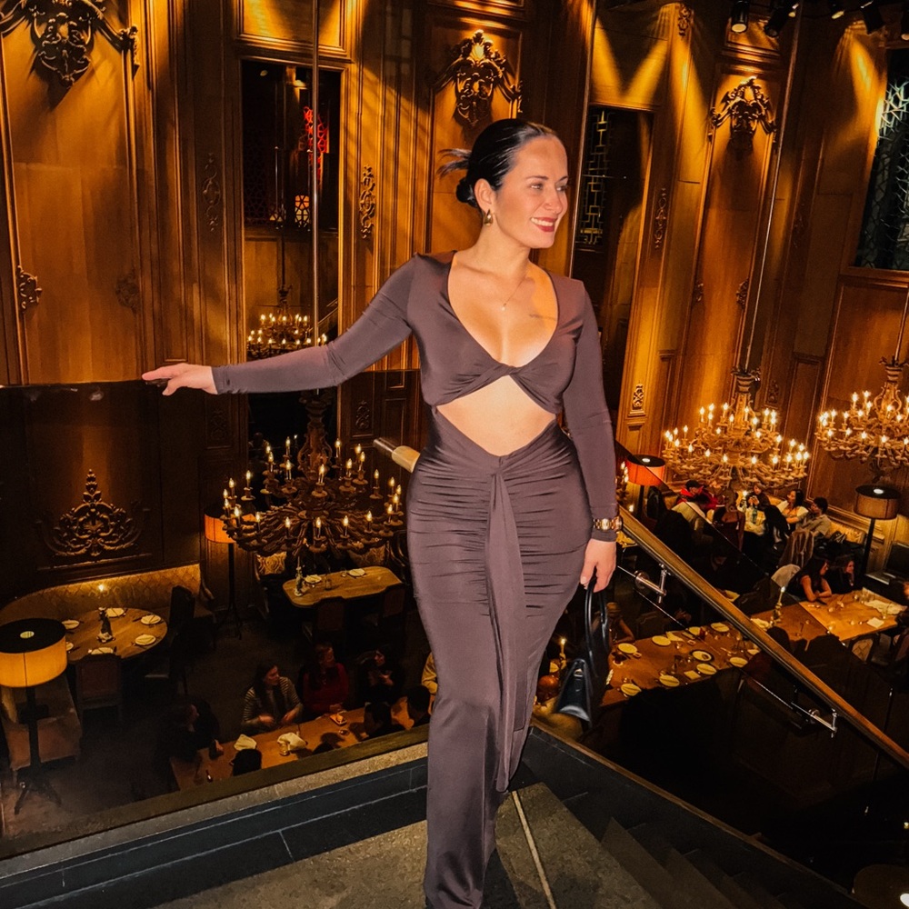 Elegant Brown Cut-Out Dress